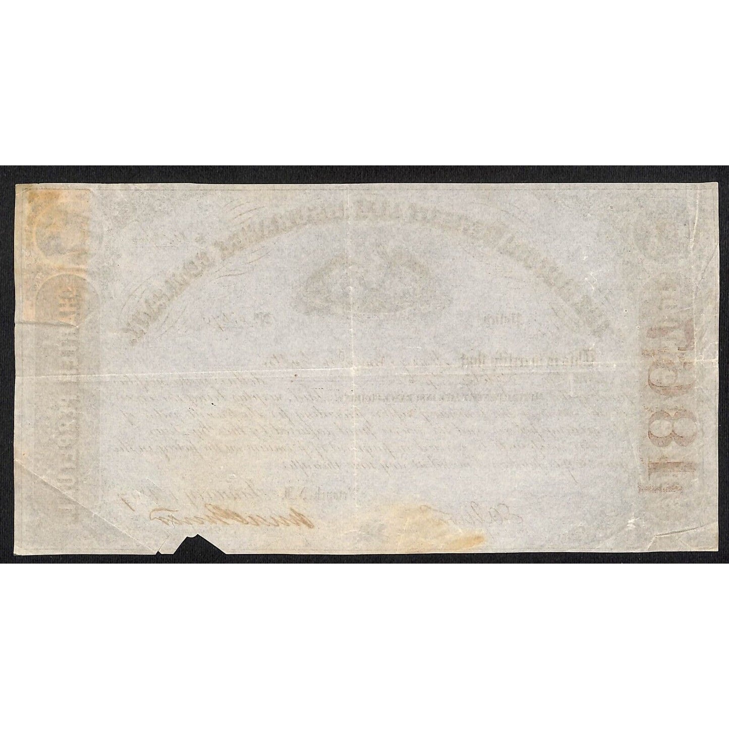 Mutual Benefit Life Insurance Co. Newark, NJ 1867 Stock Certificate - Tax Stamp