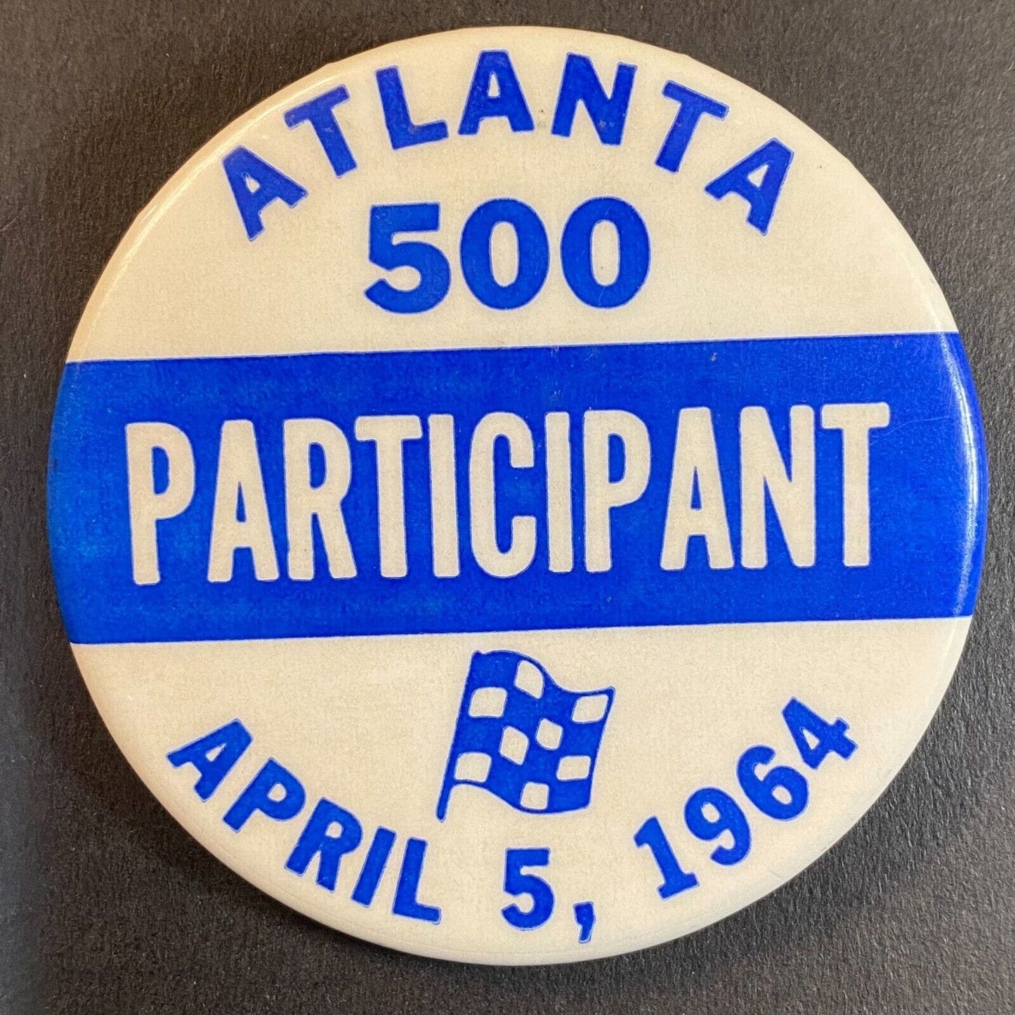 Atlanta 500 A.I.R. Raceway 1964 2 1/8" Steel "Participant" Pinback Button VGC