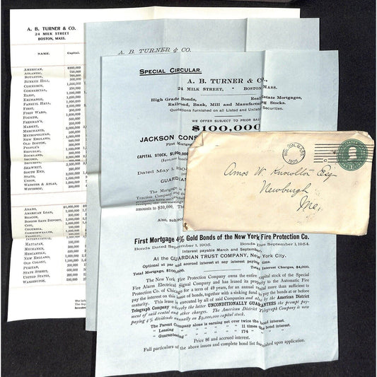 1905 Boston National Banks List w/ $ Data & A.B. Turner & Co. Sheets Knowlton*