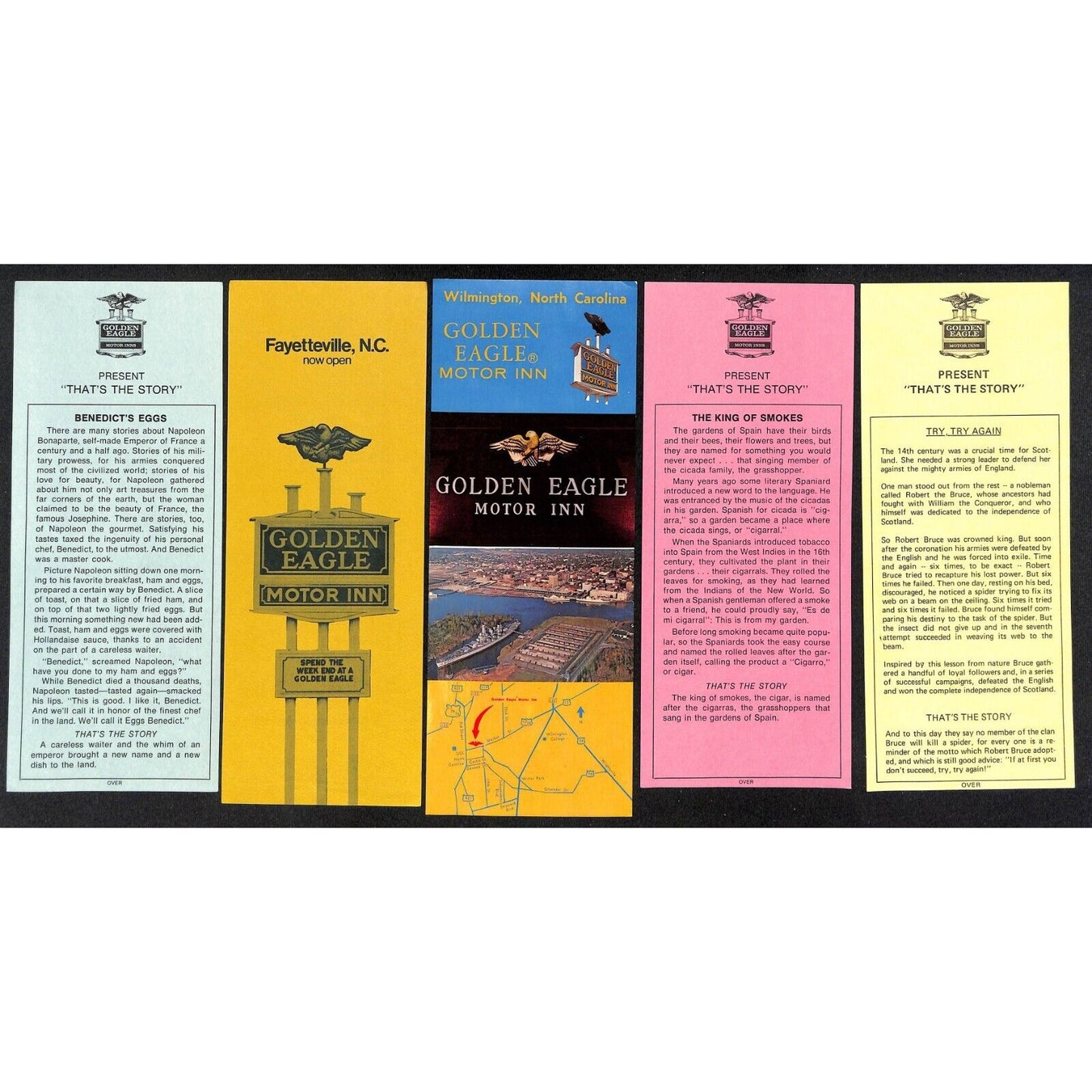 Group of 5 Golden Eagle Motor Inn Wilmington, NC c1970 Travel Brochure Inserts