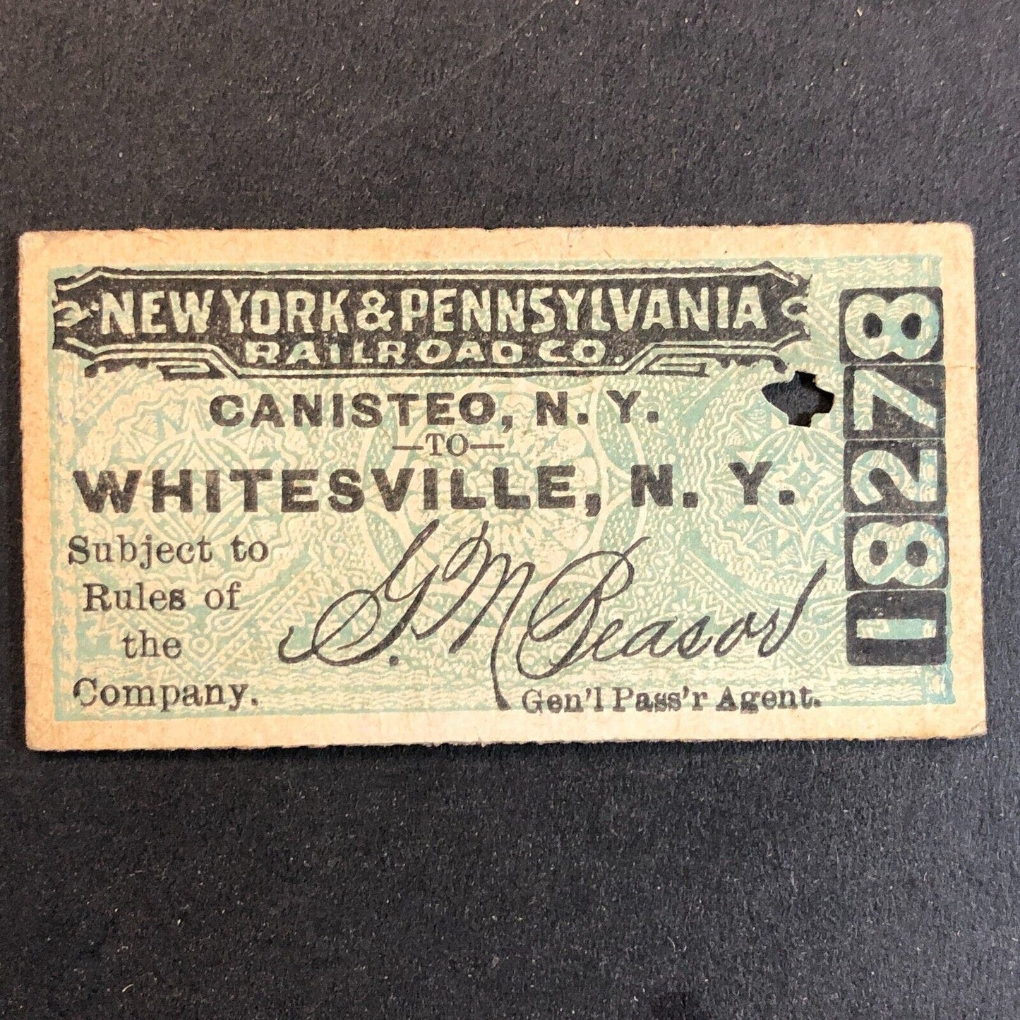 New York & Pennsylvania Railroad July 23 1917 Whitesville, NY Ticket #18278