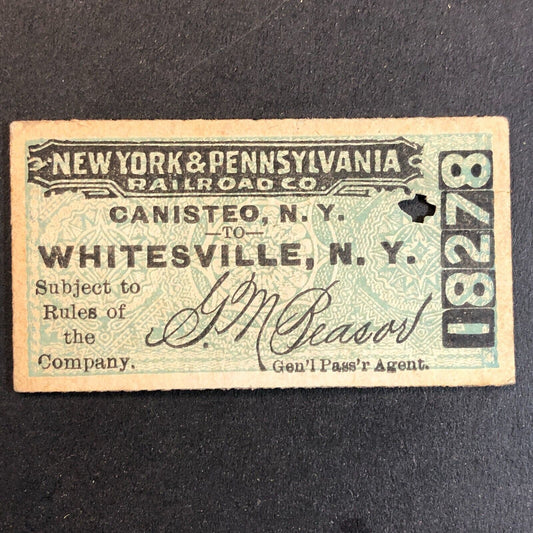 New York & Pennsylvania Railroad July 23 1917 Whitesville, NY Ticket #18278