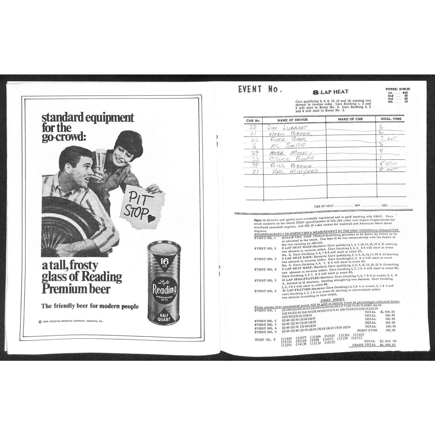 Reading Fairgrounds 1967 USAC Auto Races Program Sprint Car Greg Weld 12pp*