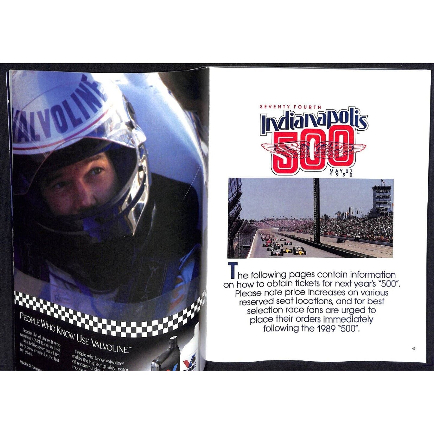 1989 Indianapolis 500 Program Racing VGC 190pp 1lb 6oz