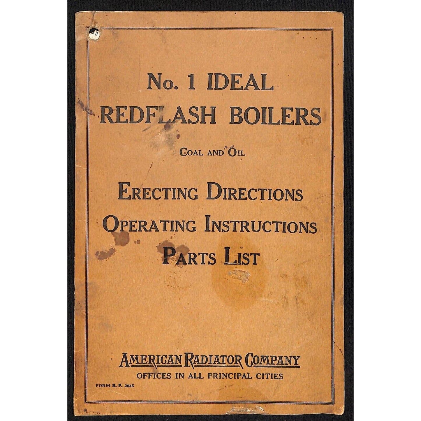 American Radiator 1935 No. 1 Ideal Redflash Boilers Erecting Instructions 12pp
