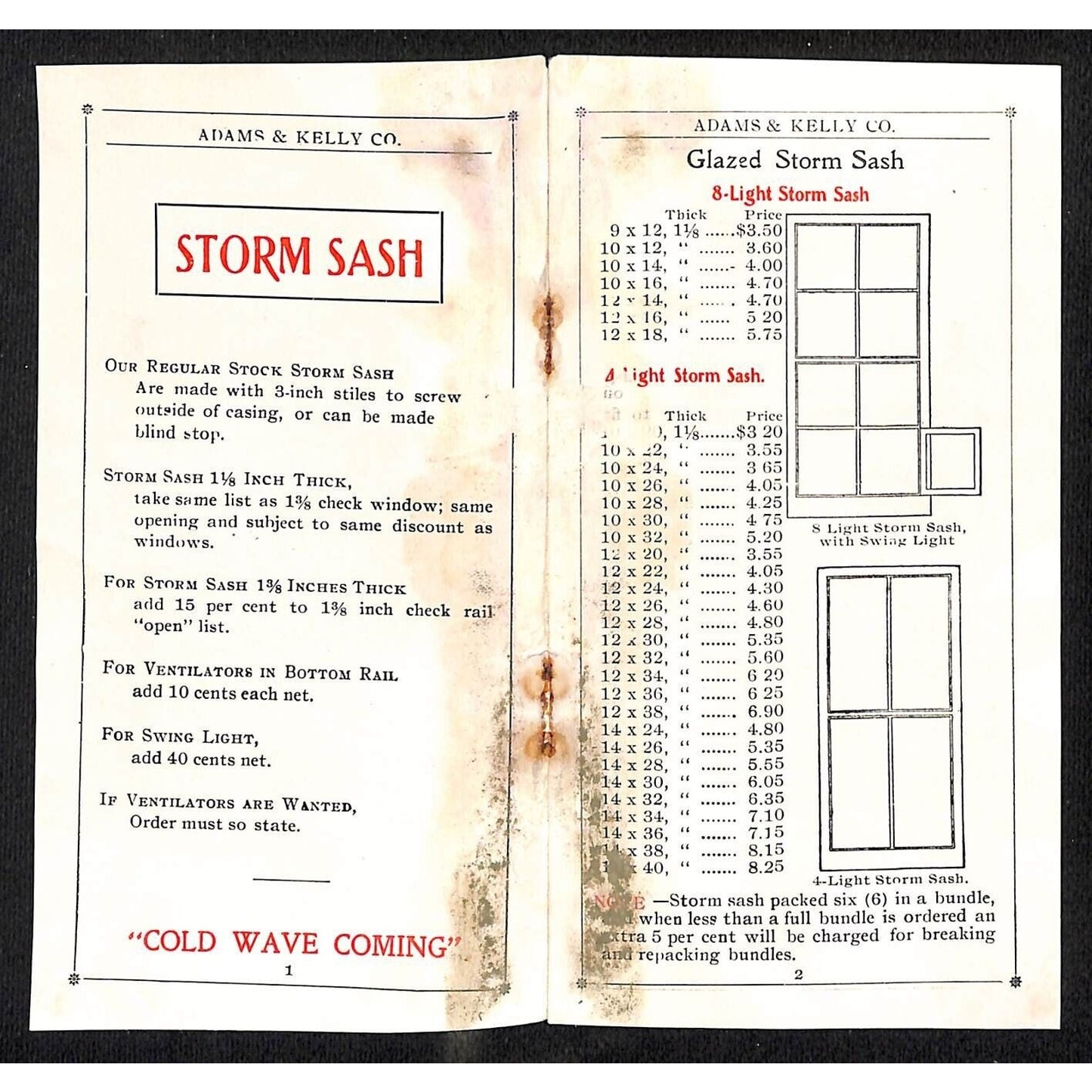 Adams & Kelly Co. Omaha, NE 1907 Small Window Sash Catalog 6pp Prices Scarce