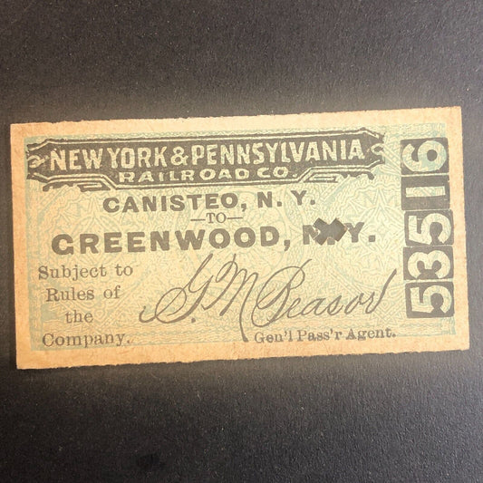 New York & Pennsylvania Railroad July 10 1917 Greenwood, NY Ticket #53516