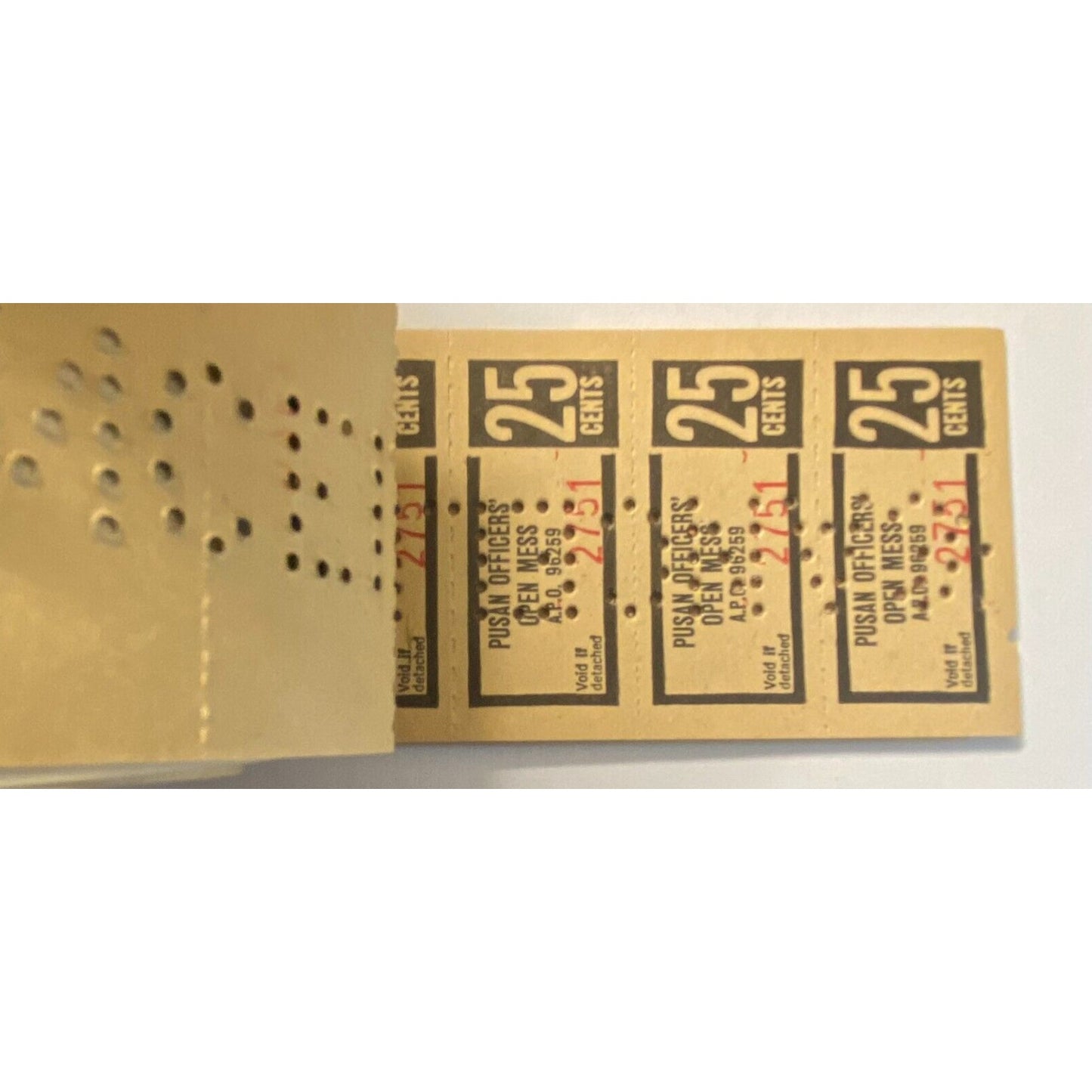 Korea U.S. Army Pusan Officers' Open Mess Partial $5.00 Coupon Booklet c1970 VGC