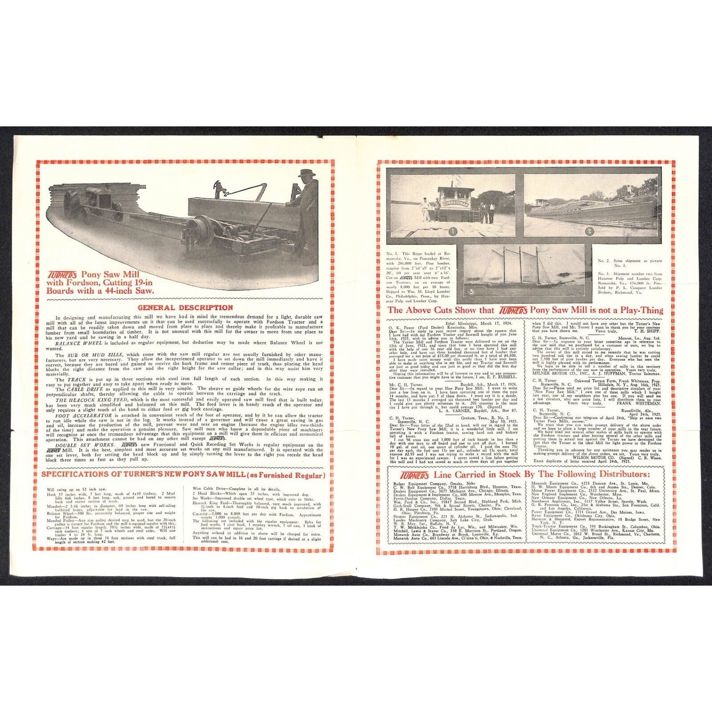 c1925 Turner / Turner's Wood Saw New Pony Wood Saw 4pp Brochure Scarce