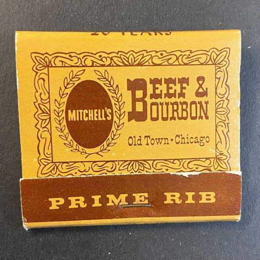 Mitchell's Beef & Bourbon Old Town Chicago c1974-80's Full Matchbook VGC