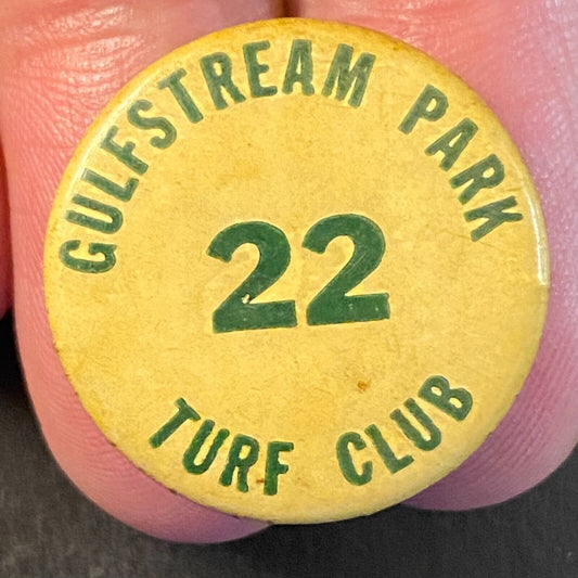 Gulfstream Park Turf Club "22" Steel Pinback 3/4" c1950's-60's Scarce