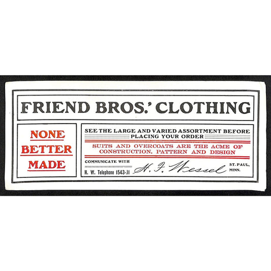 Friend Bros. Clothing St. Paul, MN Ink Blotter c1920's-40'sa Scarce