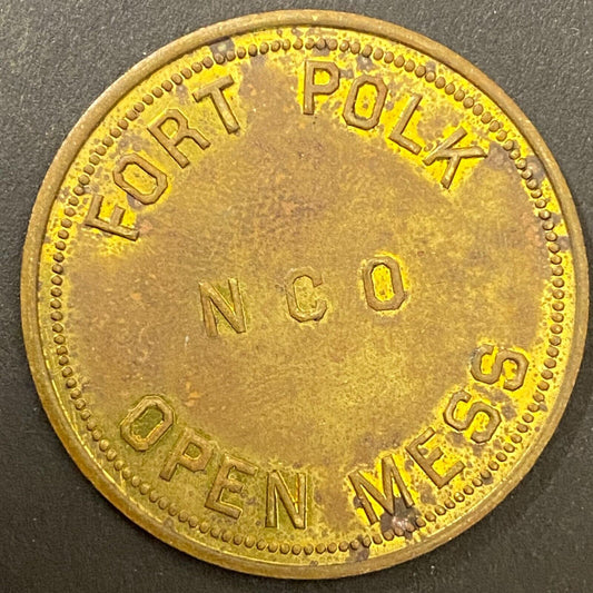 Fort Polk NCO Open Mess G/F $1 in Trade Token Brass Louisiana 35mm (#8)