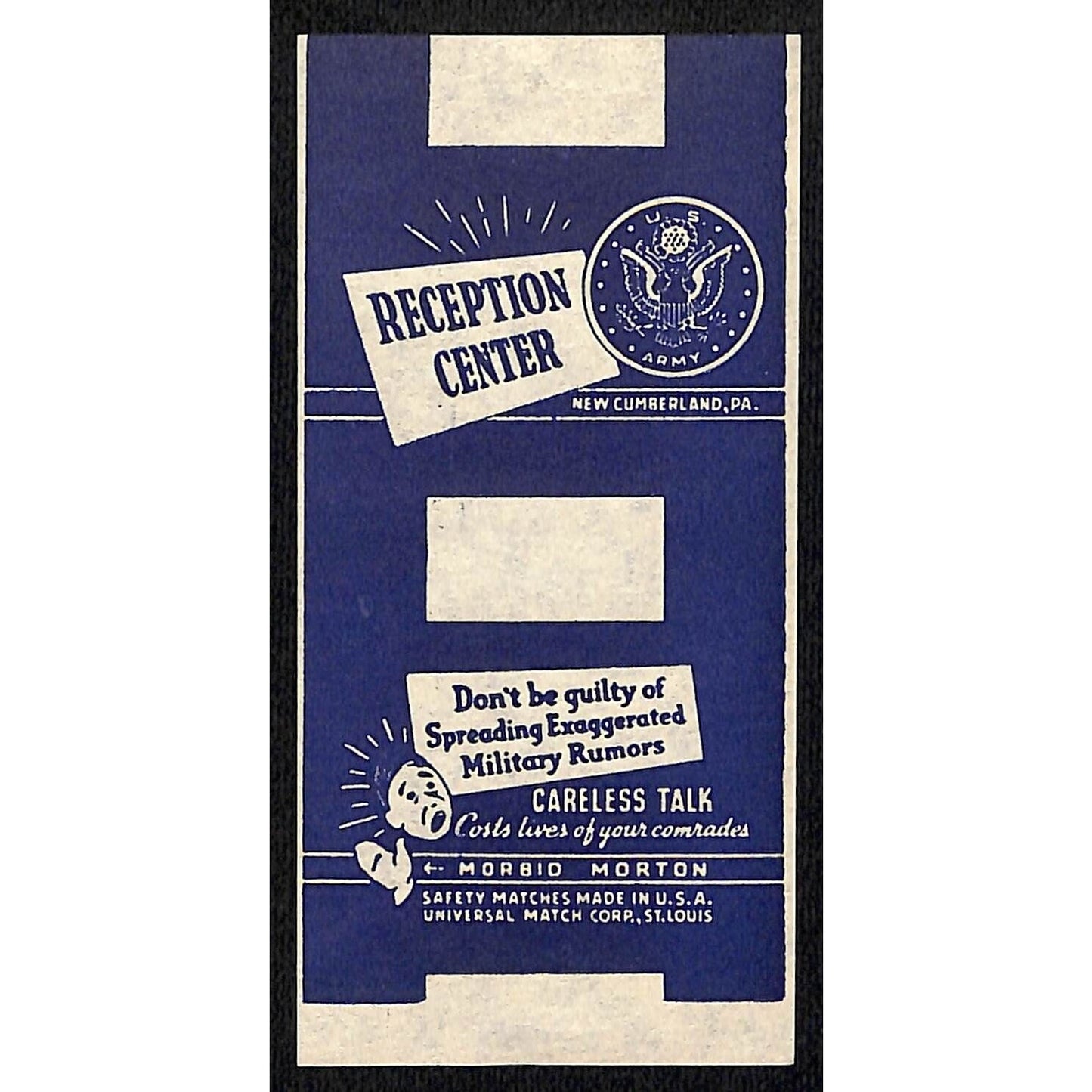New Cumberland, PA Reception Center WWII Matchbox Label "Morbid Morton" Scarce