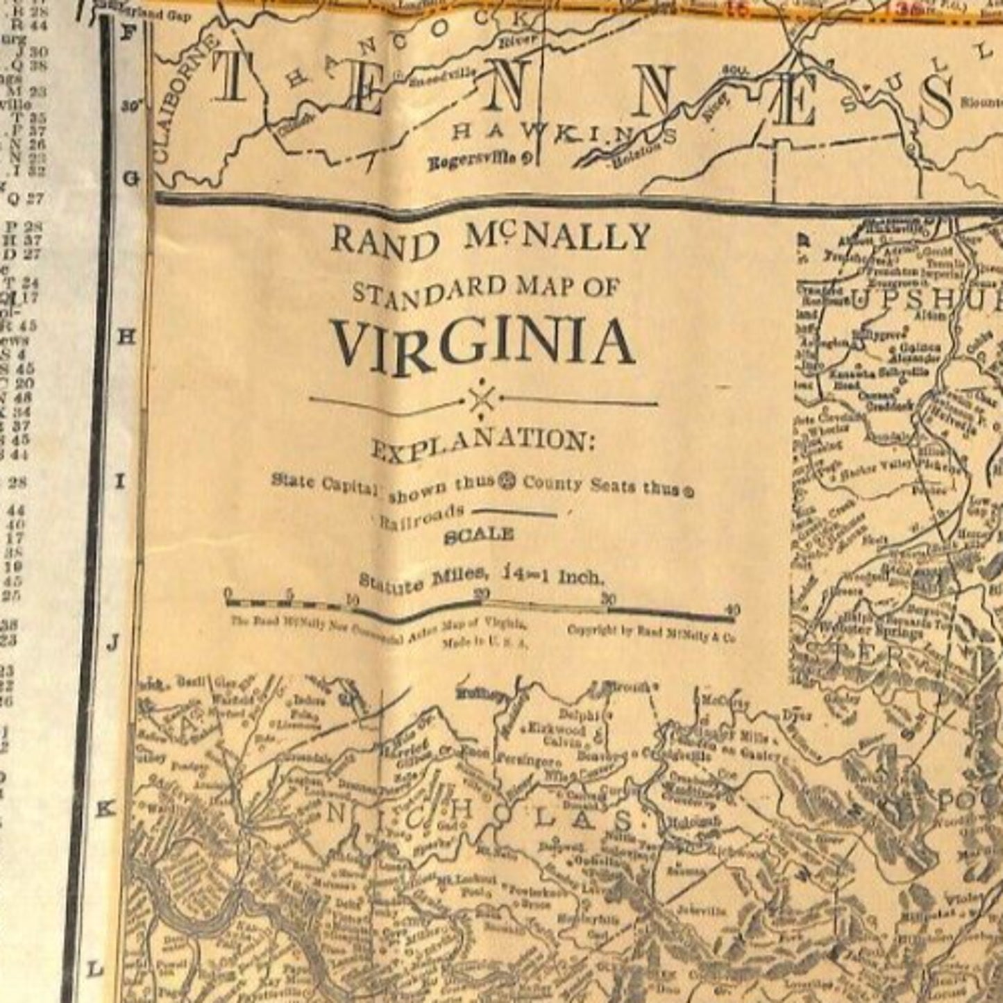 Rand McNally Tourists' Guide Virginia Indexed Pocket Map 21" x 28" c1920's