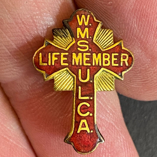 W.M.S. U.C.L.A. Women's Missionary Society Cross Color Enameled Lapel Pin 20mm