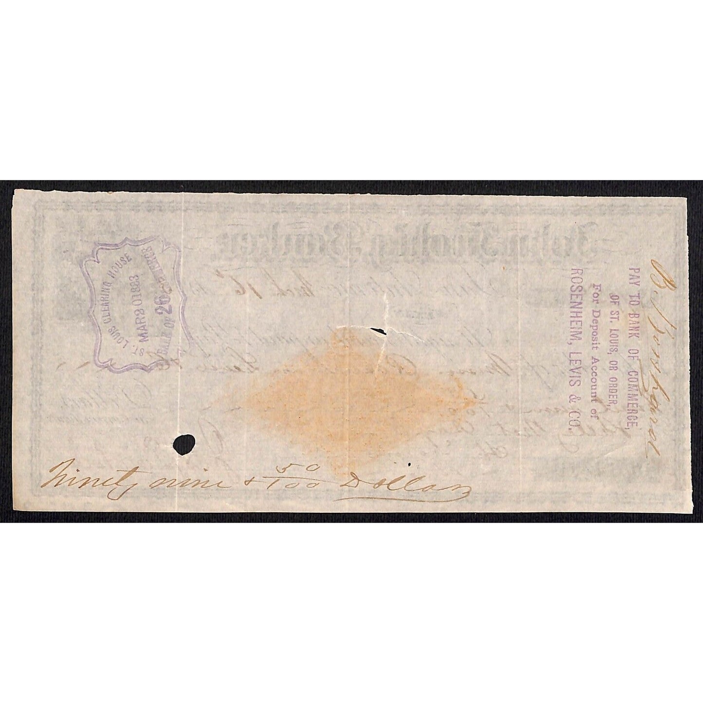 John Twohig, Banker San Antonio 1883 Bank Check w/ Rev Stamp & Vignette Scarce