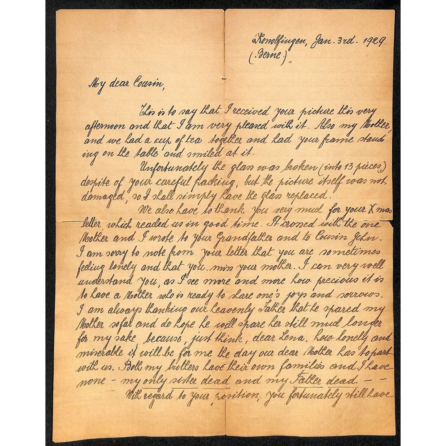 1929 2pp ALS Correspondence to Cousin - Very Unique Legible Hand Writing
