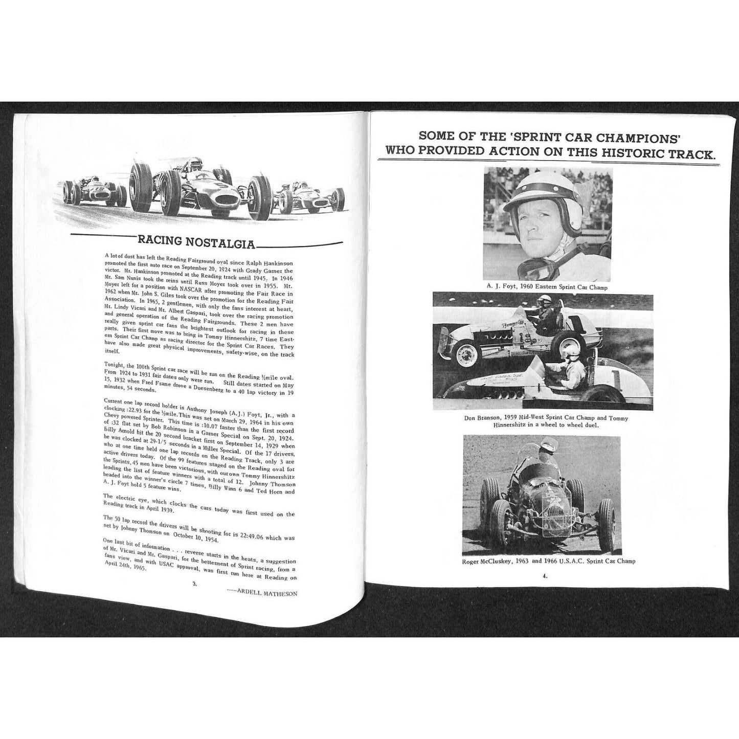 Reading Fairgrounds 1968 USAC Auto Races Program Sprint Car 100th 28pp*