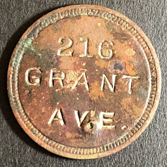 216 Grant Ave (Grant Ave Dance Hall - SF) G/F 5c Drink Trade Token 23mm Scarce