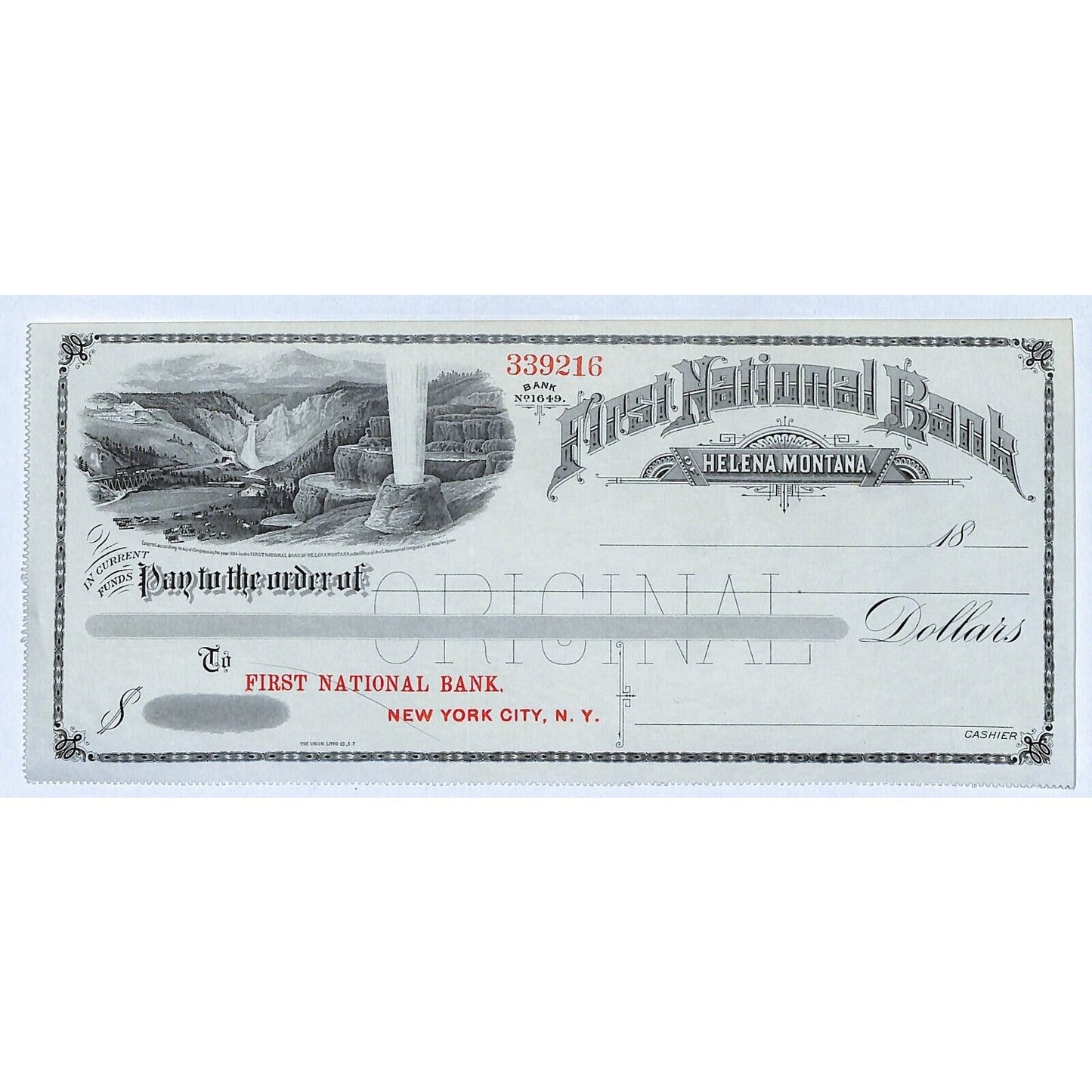 First National Bank Helena, MT 1880's Territorial Bank Check w/ Vignette