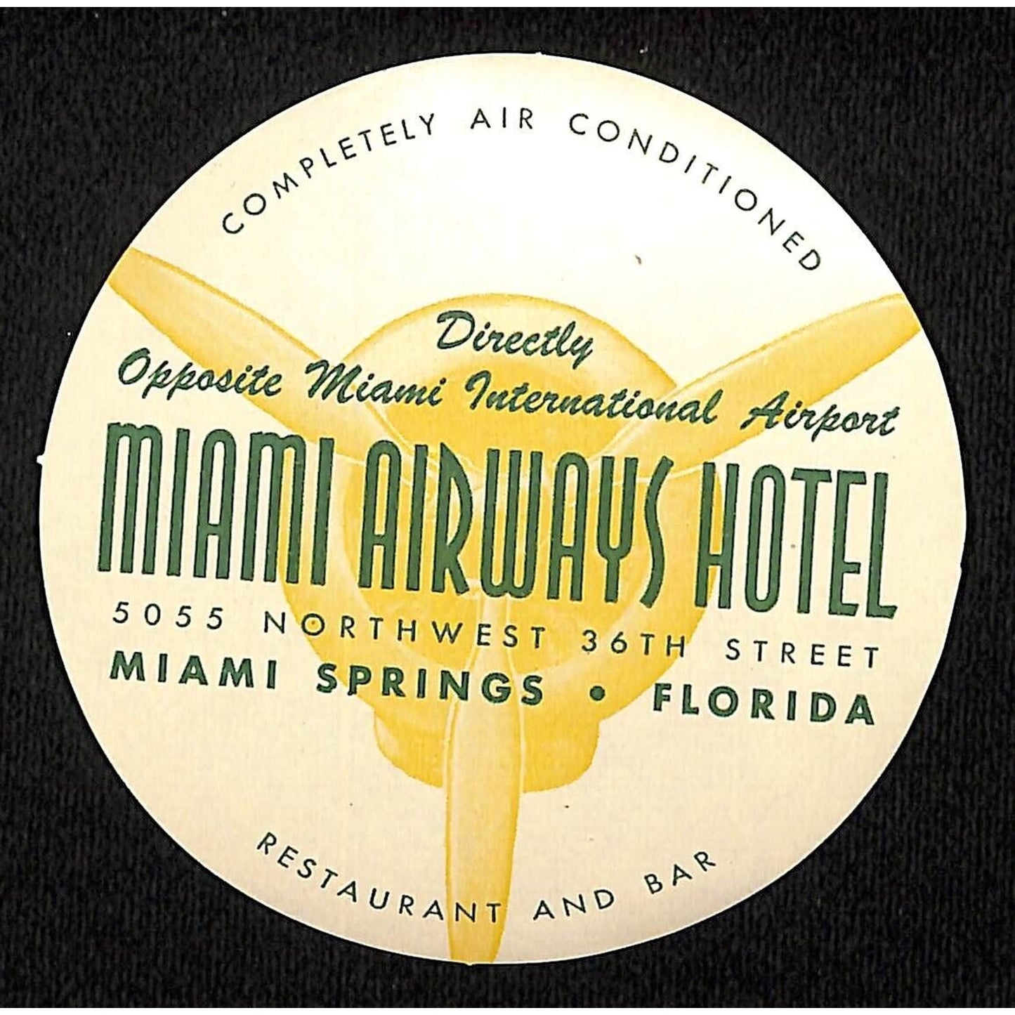 Miami Airways Hotel opp. Airport c1950's-60's Luggage Label Propeller Art VGC