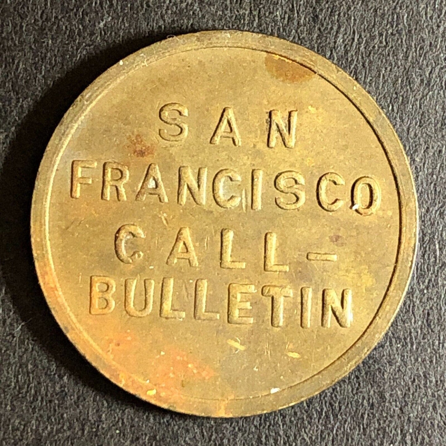 San Francisco Call-Bulletin "Santa's Saving Week" Brass Trade Token 22mm Scarce