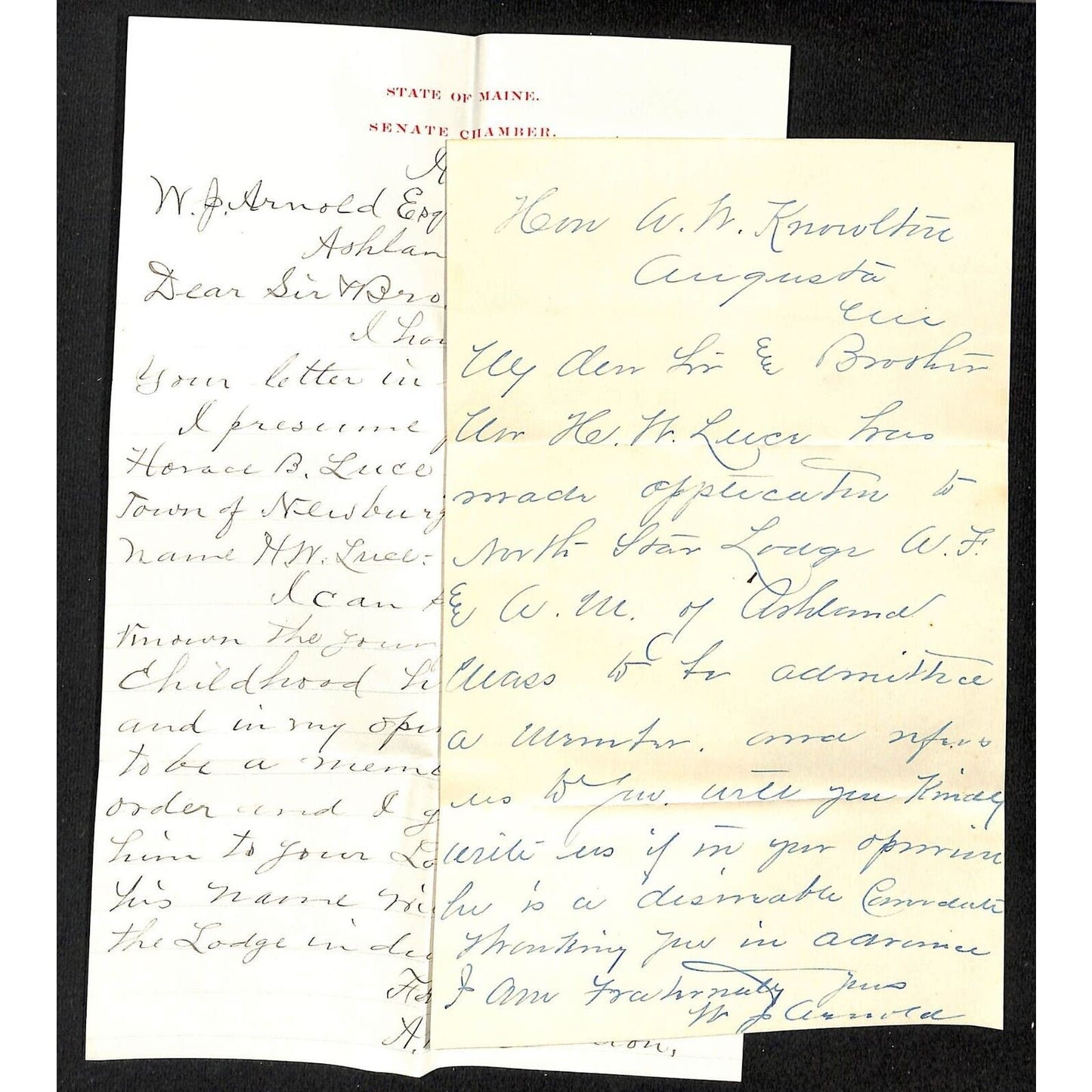 2 1903 ALS - One on State of Maine Senate Chamber Stationary + Cover Knowlton*