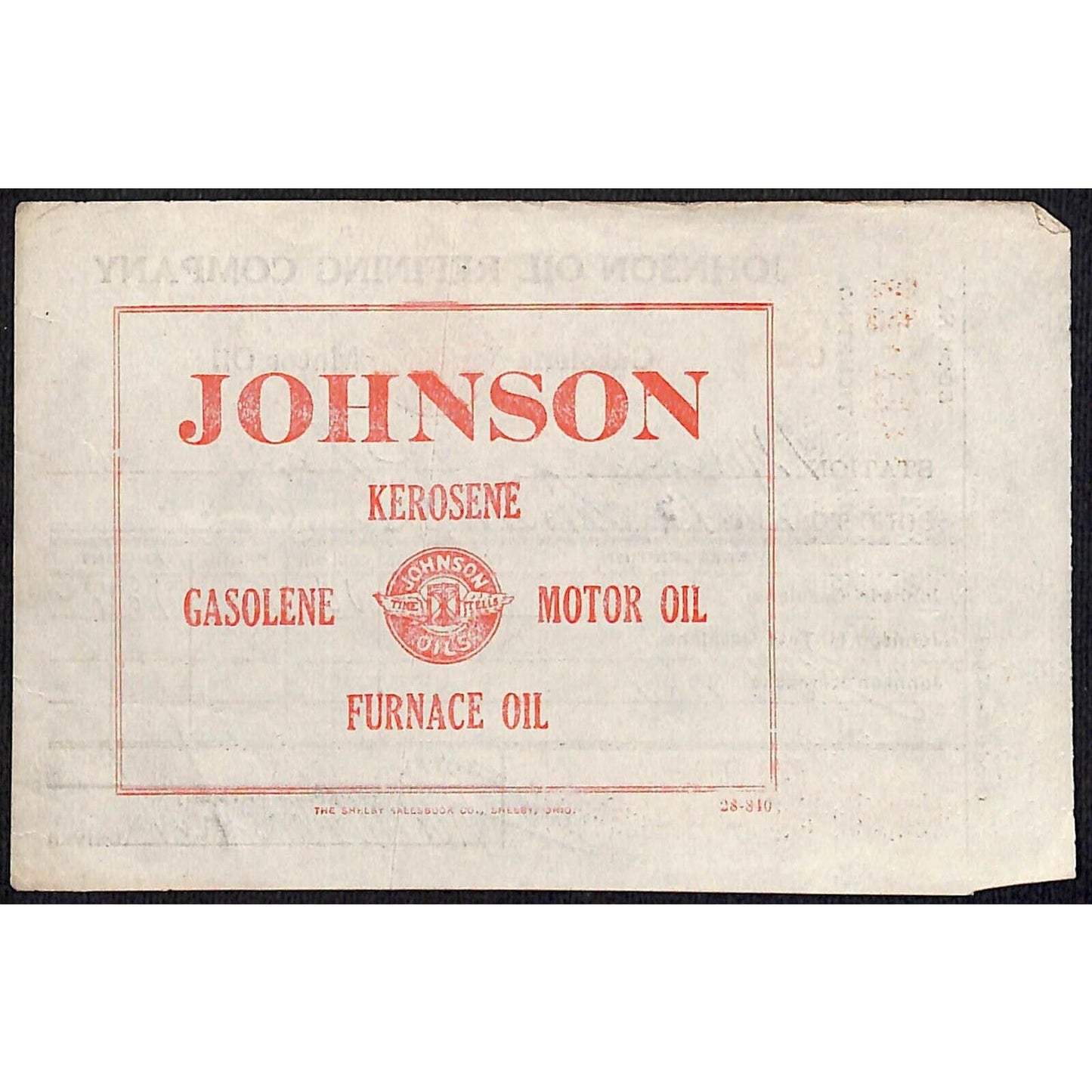 Johnson Oils Gasoline Kerosene 1926 W. H. Thompson Melvin IL Station Receipt #29