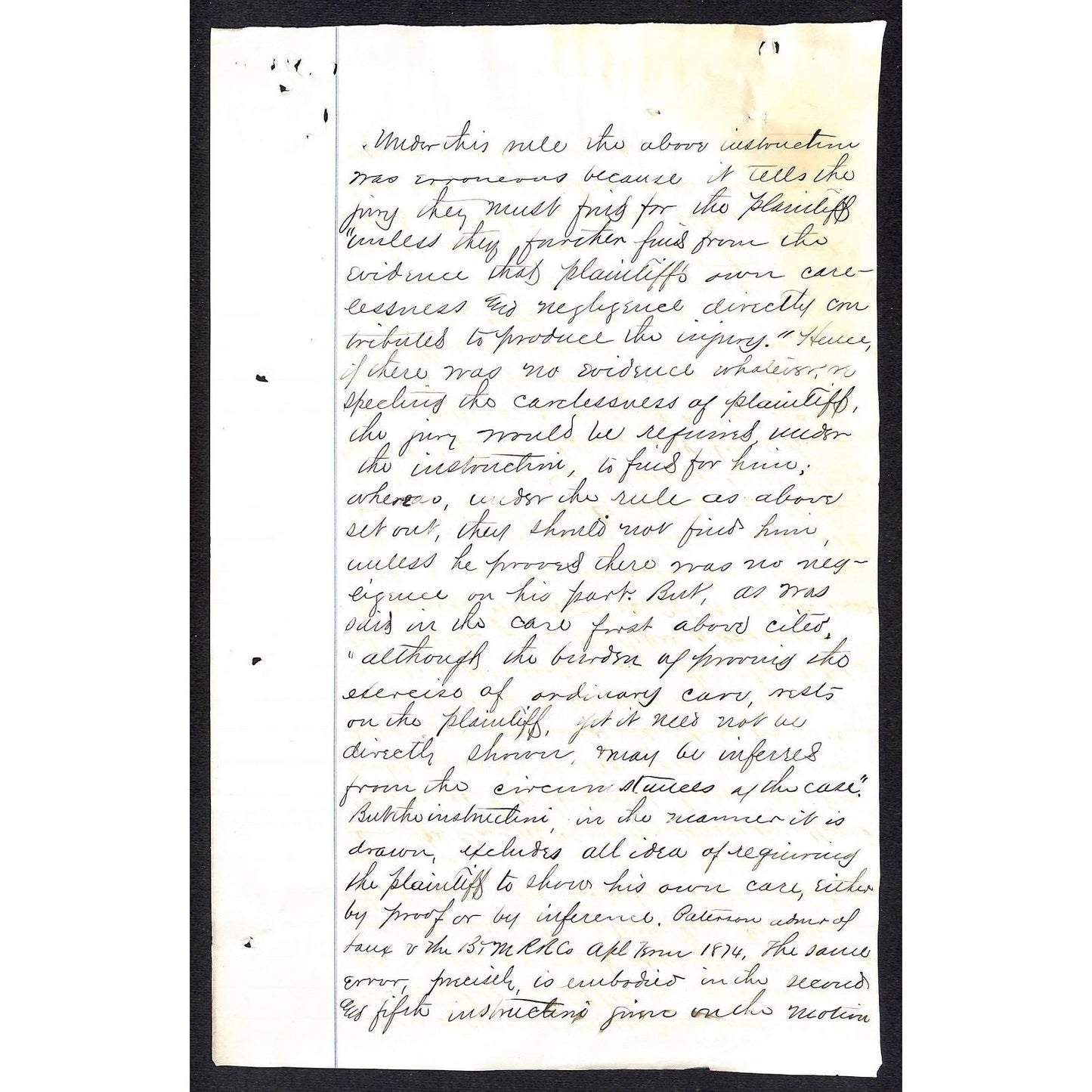 1874 4pp ALS Legal Document vs CRI&P RR Appeal of $7375 Judgement for Plaintiff