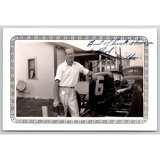 Jim Miller c1940 Auto Racing Car #6 Signed Candid Photo 3 1/4"x5"