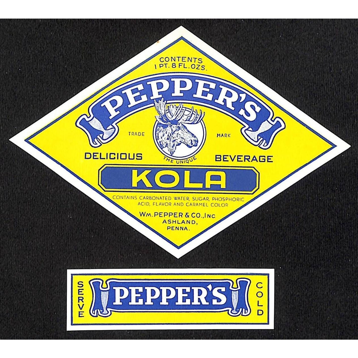 Pepper's Kola Soda Label Set Wm. Pepper & Co Ashland, Penna.