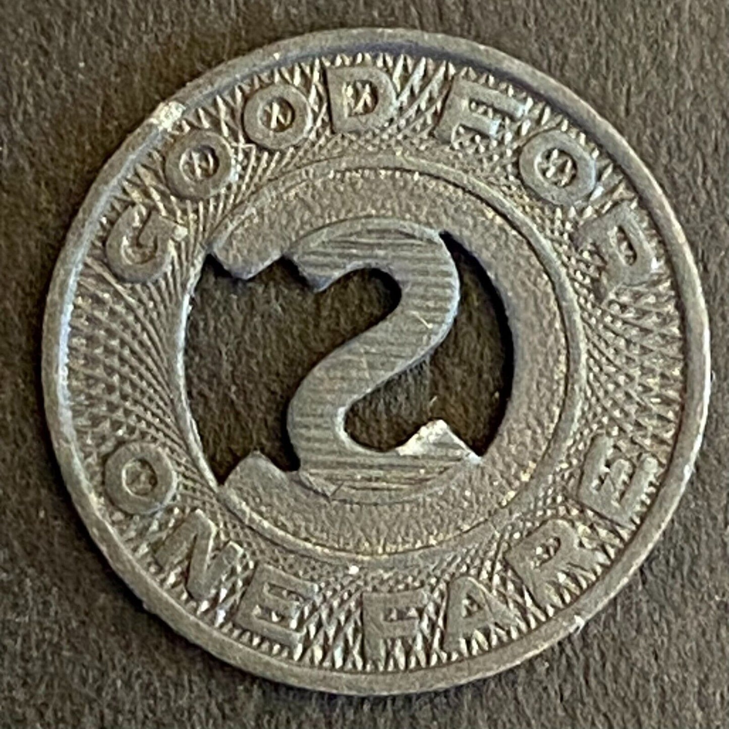 Colorado Springs Transit Co. G/F One Fare Transit Token 16mm (#9)