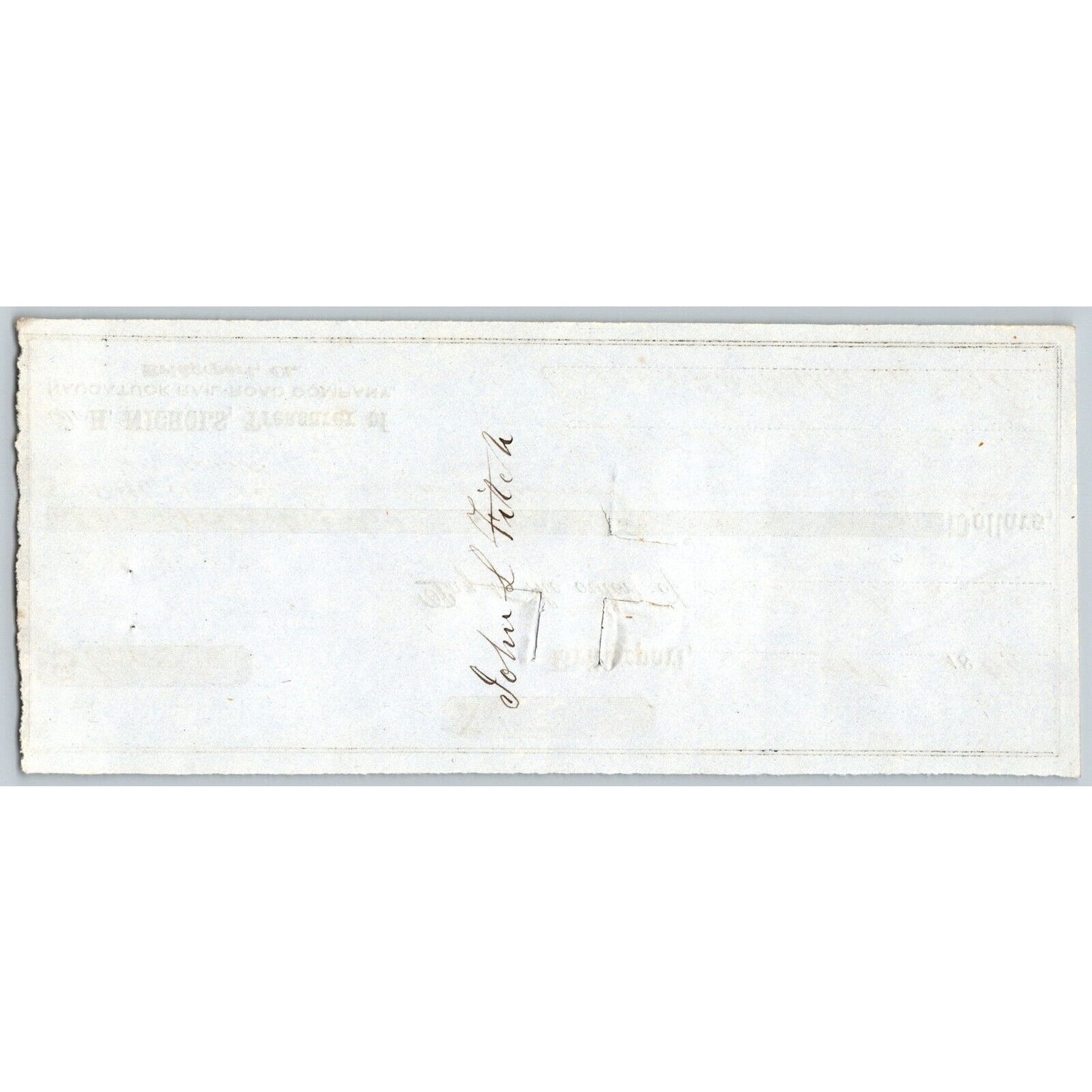 Naugatuck Railroad Co. Bridgeport Connecticut 1849 Check # 253 John L Fitch
