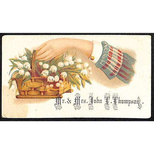 "Mr. & Mrs. T. Thompson" Victorian Calling Greeting Card - Floral Basket Hand