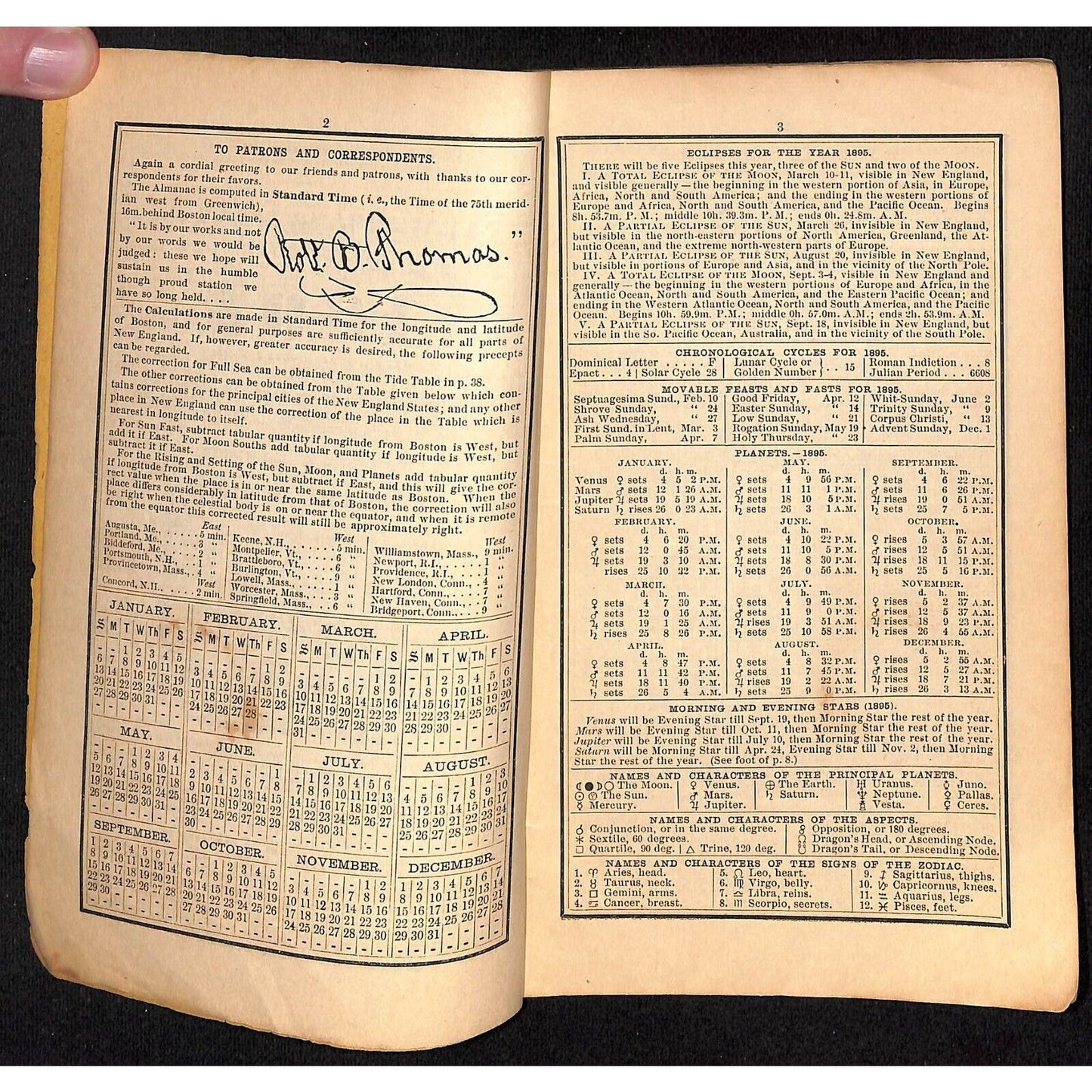 1895 Old Farmer's Almanac 48pp Geo. W. Armstrong, Boston / Arm & Hammer Ad