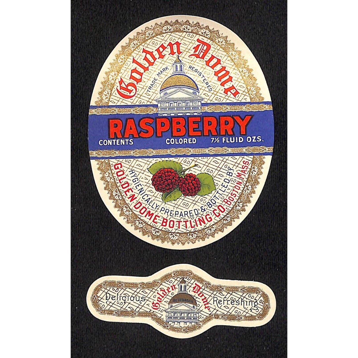 Golden Dome Raspberry Soda Label Set Boston, MASS c1930's Scarce
