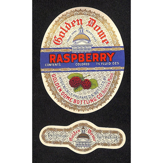 Golden Dome Raspberry Soda Label Set Boston, MASS c1930's Scarce