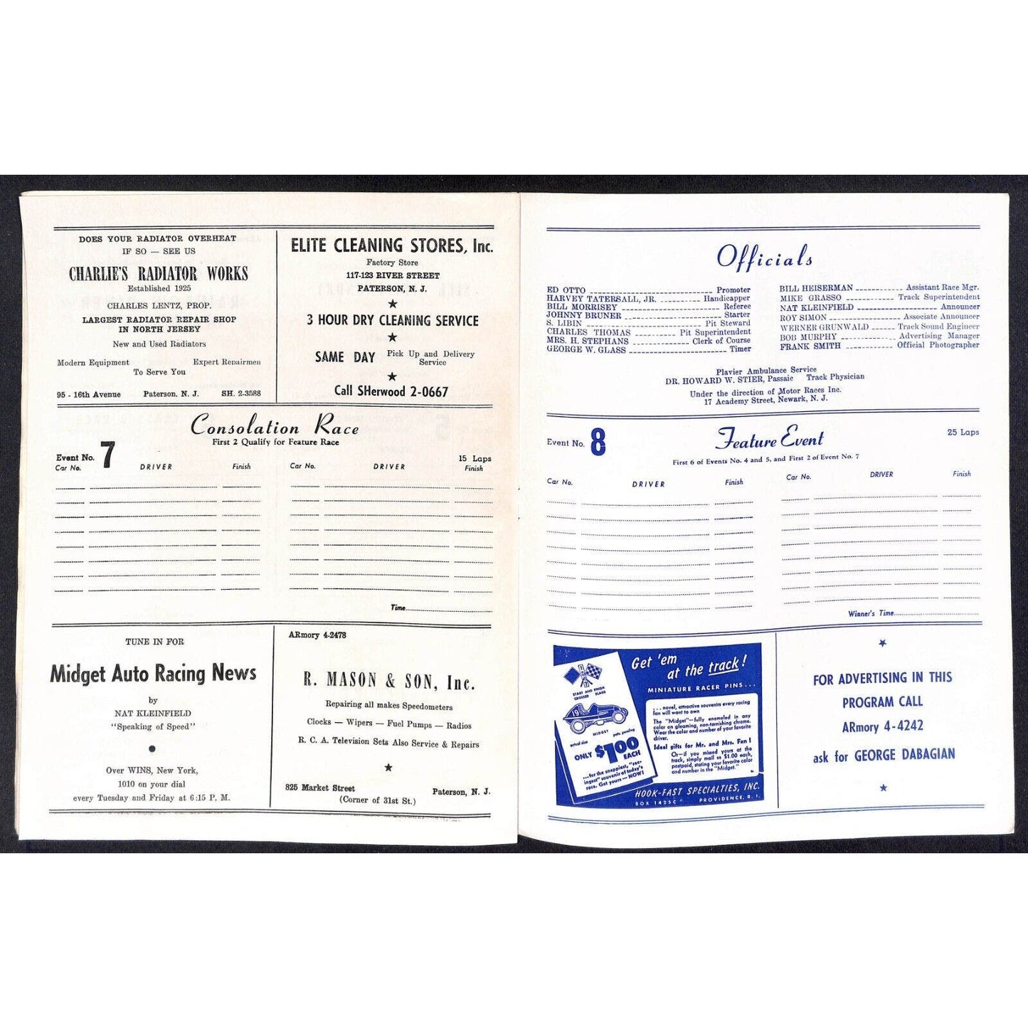 Hinchliffe Stadium Midget Auto Races 7/29 1947 Program Lew Volk 4pp VGC