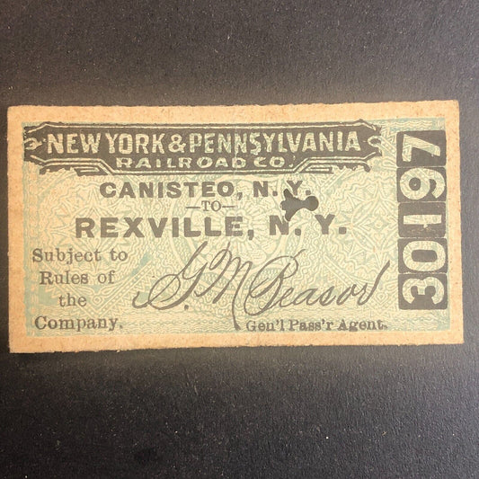 New York & Pennsylvania Railroad July 4 1917 Rexville, NY Ticket #30197