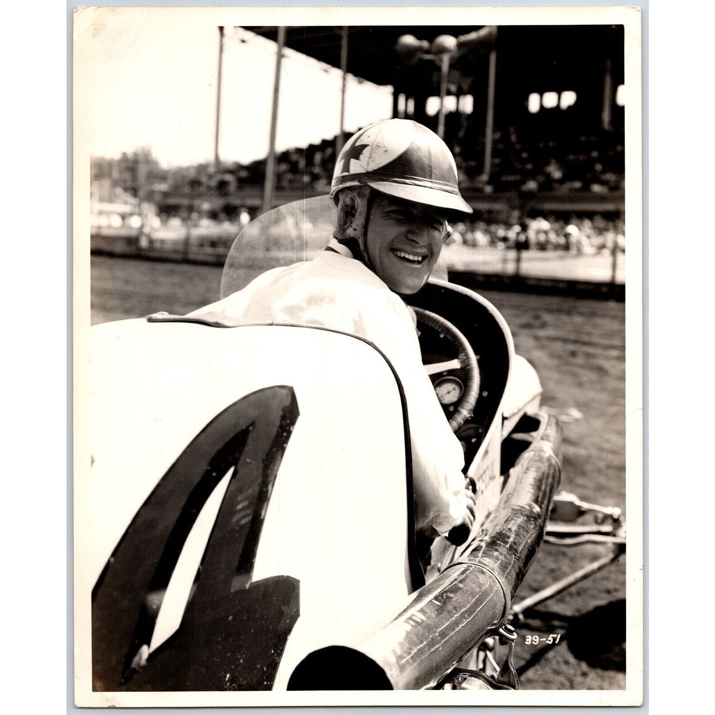 Everett Saylor Smiles From Race Car at Track Auto Racing Photo c1940's 8"x10"