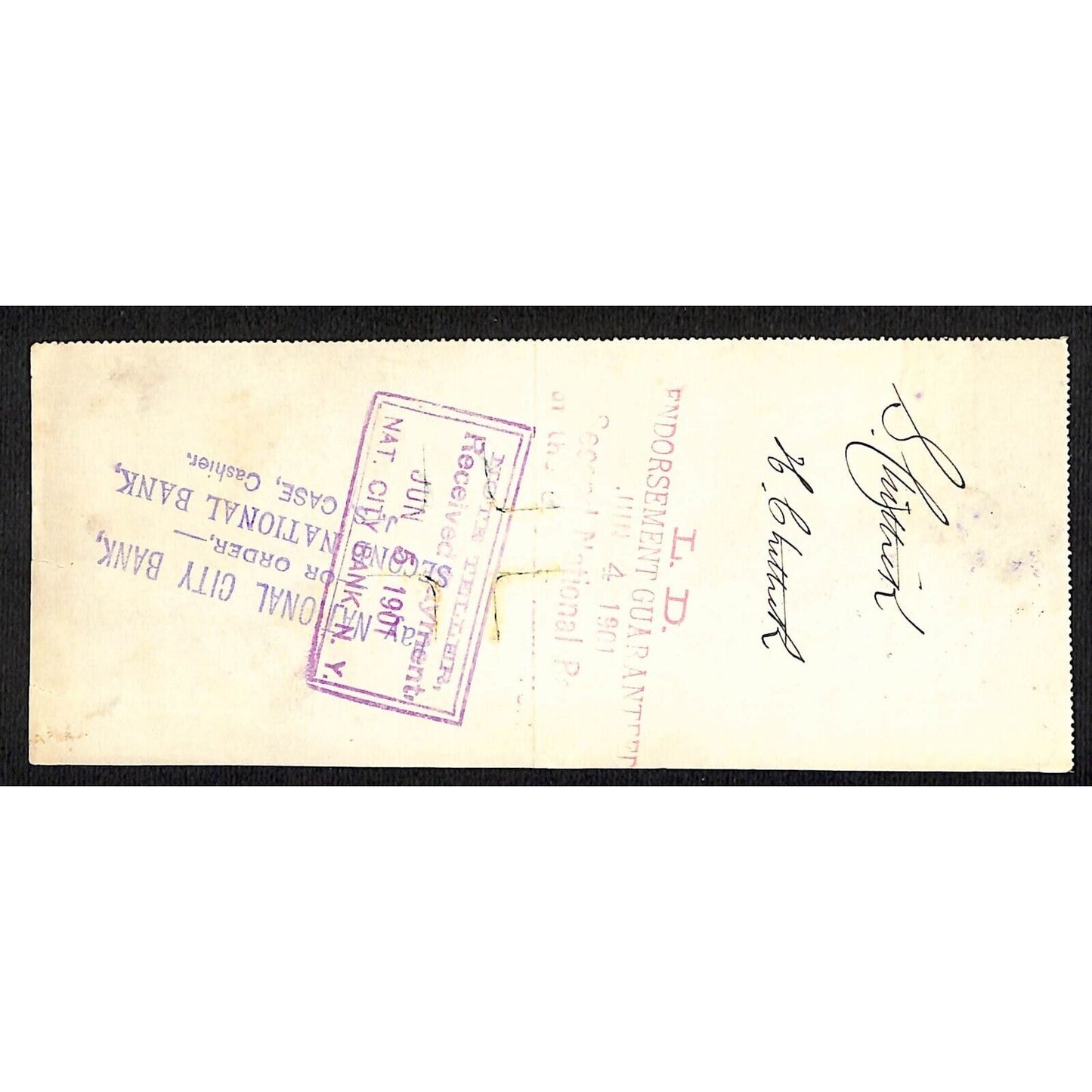1901 Wells Fargo & Co Bank 63 Broadway NYC Check w/ Rev Stamp S. Chittick