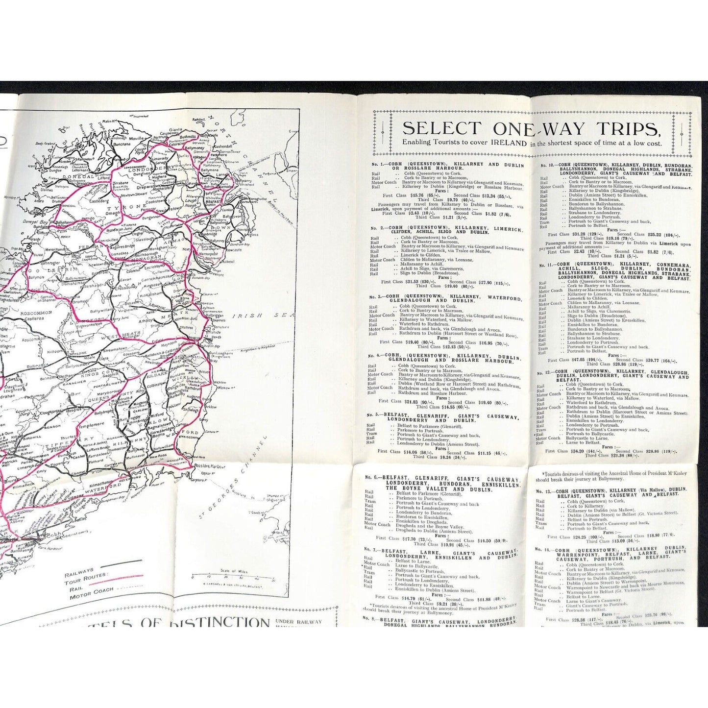 1932 Routes to Ireland 19" x 26" Single Sheet Travel Brochure w/ Map Scarce