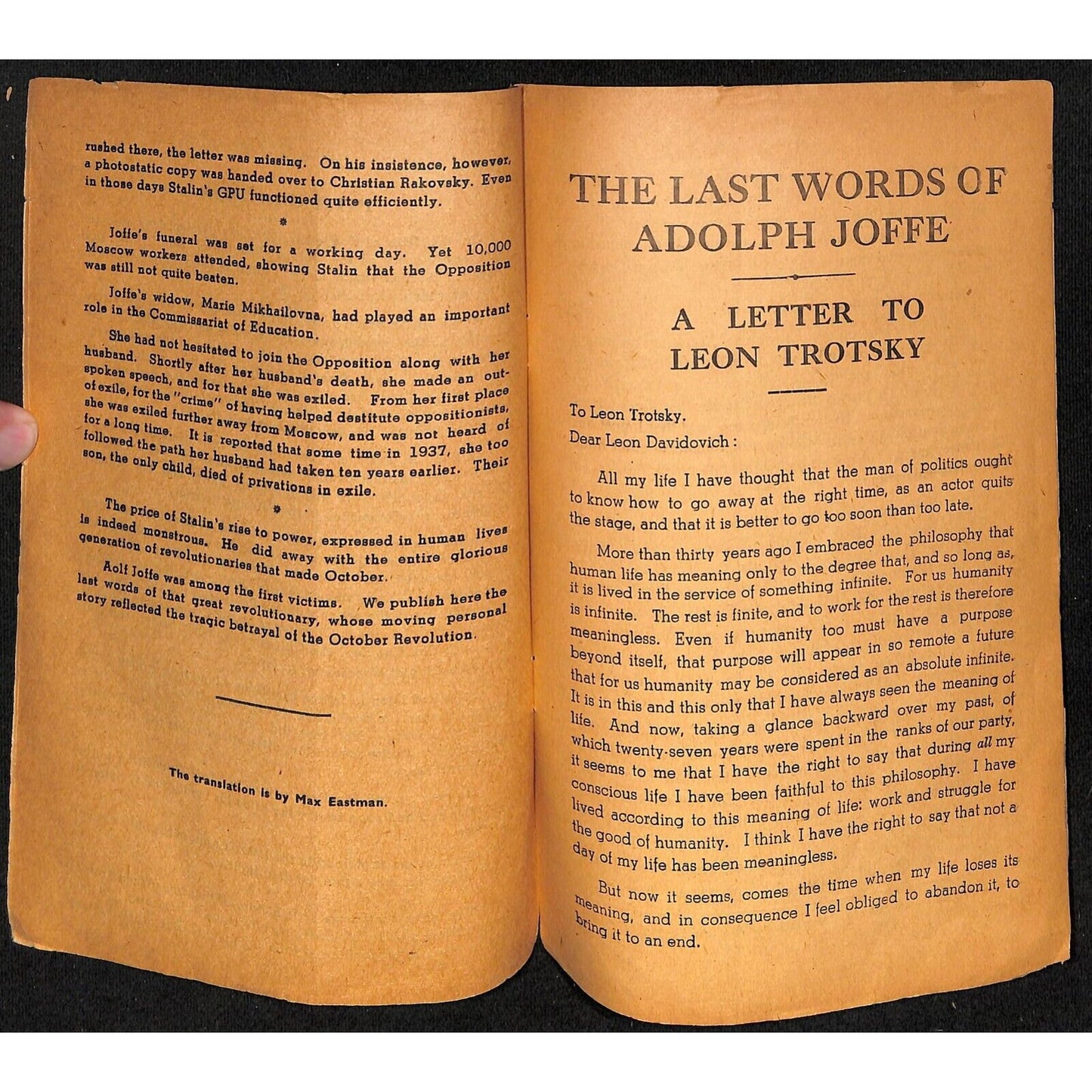 "The Last Words of Adolf Joffe - A Letter to Leon Trotsky" 1950 7pp 1950