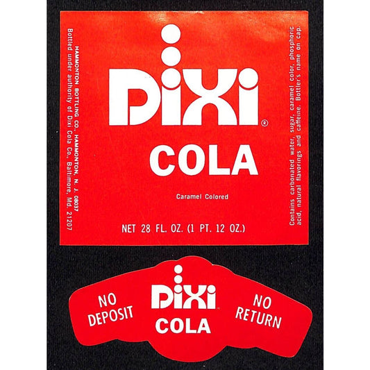 Dixi Cola Paper Label Set Monmouth Bottling Co. NJ c1965-75
