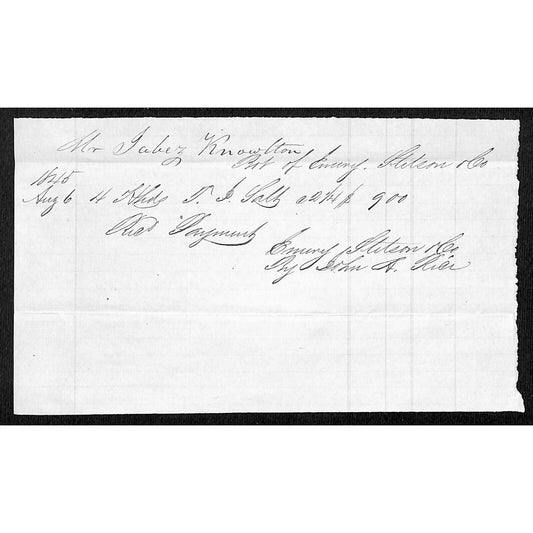 1845 Jabez Knowlton* Newburgh, ME General Store Sales Receipt