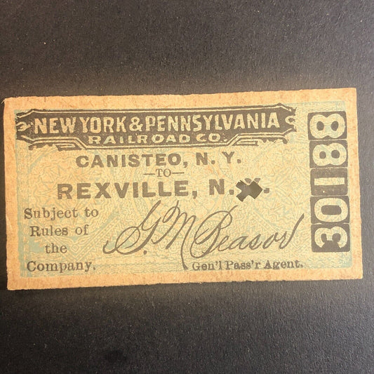 New York & Pennsylvania Railroad July 3 1917 Rexville, NY Ticket #30188