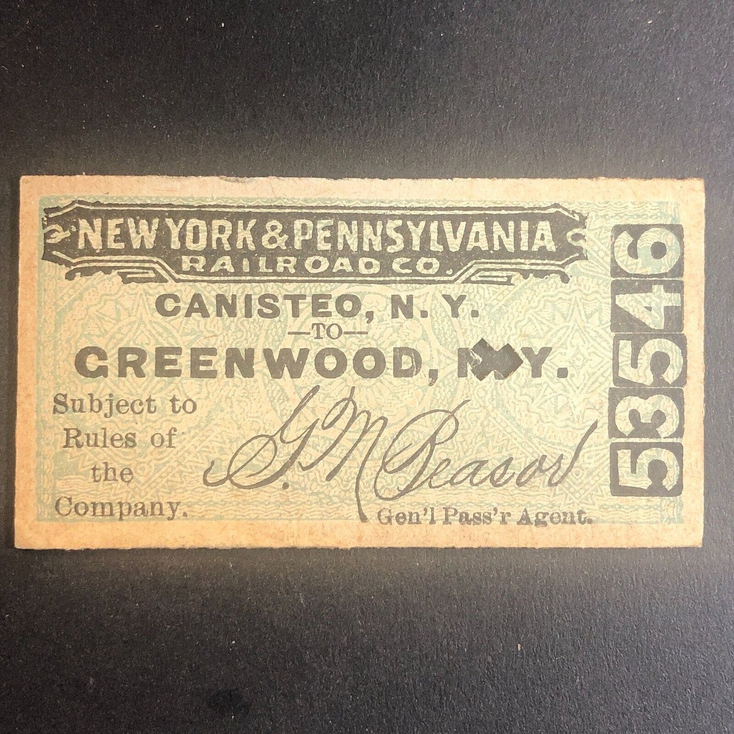 New York & Pennsylvania Railroad July 14 1917 Greenwood, NY Ticket #53546