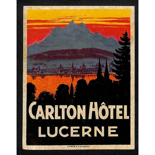 Carlton Hotel Lucerne Switzerland Large Luggage Label Original c1930's-40's