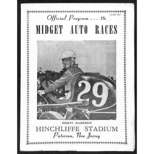 Hinchliffe Stadium Midget Auto Races 7/26/1946 Program Shorty McAndrew 4pp